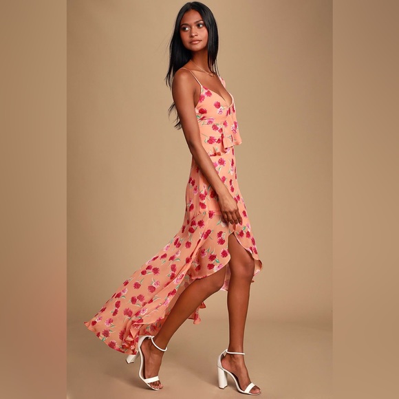 Lulus Floral Print Ruffled High-Low Dress Medium - Picture 3 of 14